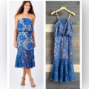 Cooper St Laced Crochet Midi Cocktail Party Midi Dress Blue 4